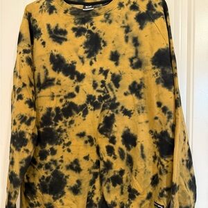 Bold Black and Yellow Crewneck Sweater with Tie-Dye Design